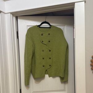 Green Double-Breasted Cardigan